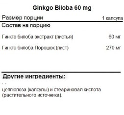 БАДы для мозга NOW Ginkgo Biloba 60 mg  (240 vcaps)